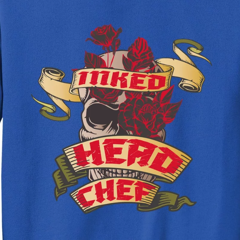 Head Chef Inked Skull And Red Roses Tattoo Gift Tall Sweatshirt