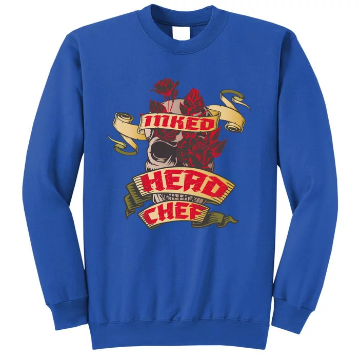 Head Chef Inked Skull And Red Roses Tattoo Gift Tall Sweatshirt