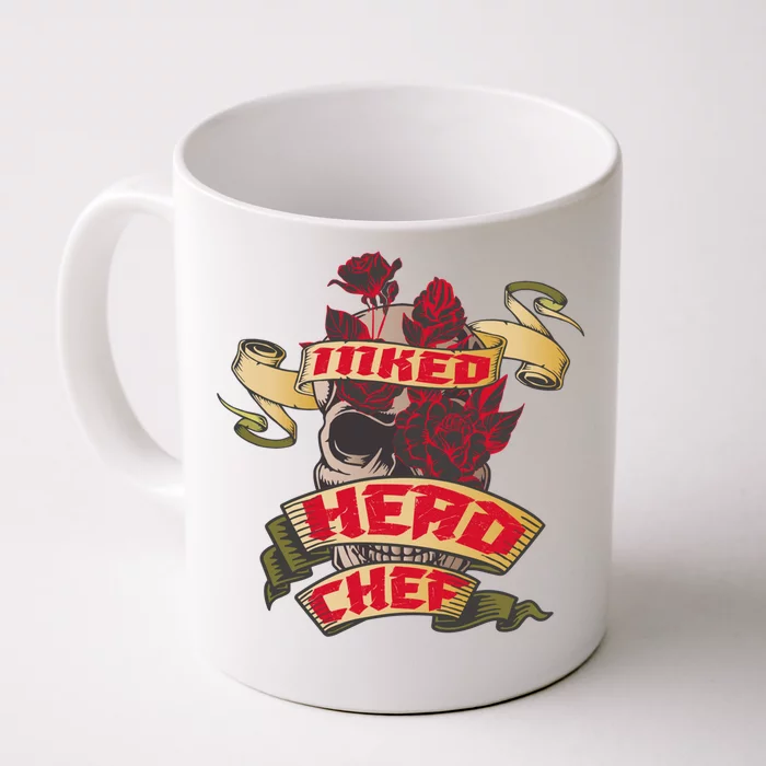 Head Chef Inked Skull And Red Roses Tattoo Gift Front & Back Coffee Mug