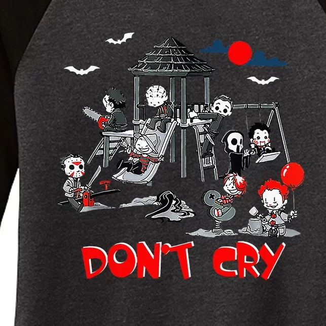 Horror Clubhouse In Park Halloween DonT Cry Women's Tri-Blend 3/4-Sleeve Raglan Shirt