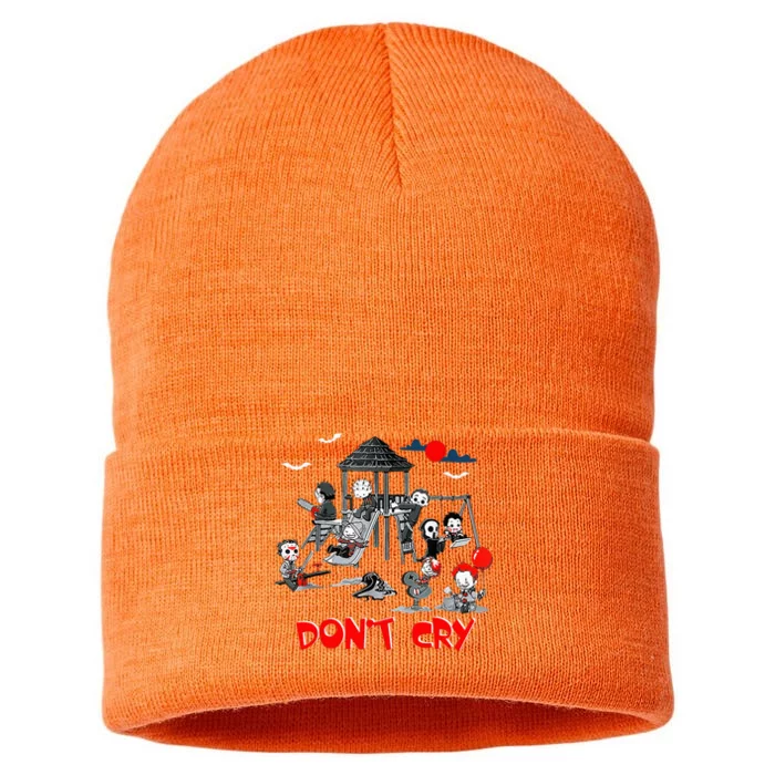 Horror Clubhouse In Park Halloween DonT Cry Sustainable Knit Beanie