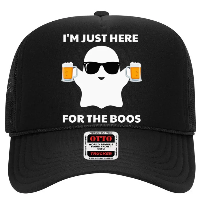 Halloween Costumes Im Just Here For The Boos Beer High Crown Mesh Trucker Hat