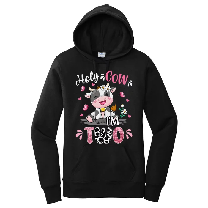 Holy Cow I'm Two 2 Years Old 2nd Birthday Outfit Women's Pullover Hoodie