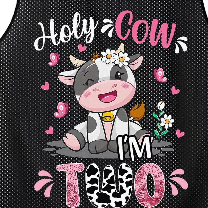 Holy Cow I'm Two 2 Years Old 2nd Birthday Outfit Mesh Reversible Basketball Jersey Tank