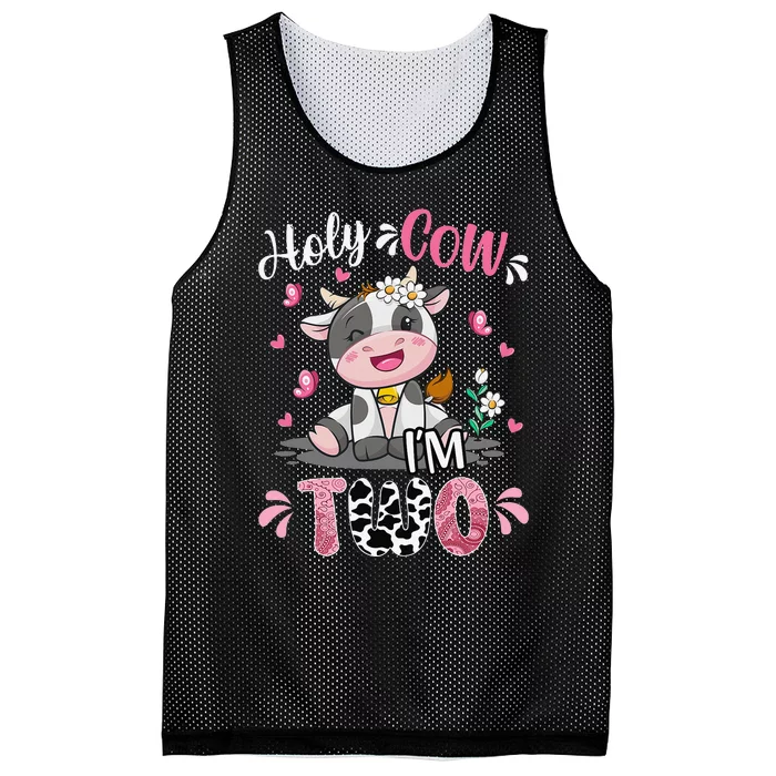 Holy Cow I'm Two 2 Years Old 2nd Birthday Outfit Mesh Reversible Basketball Jersey Tank