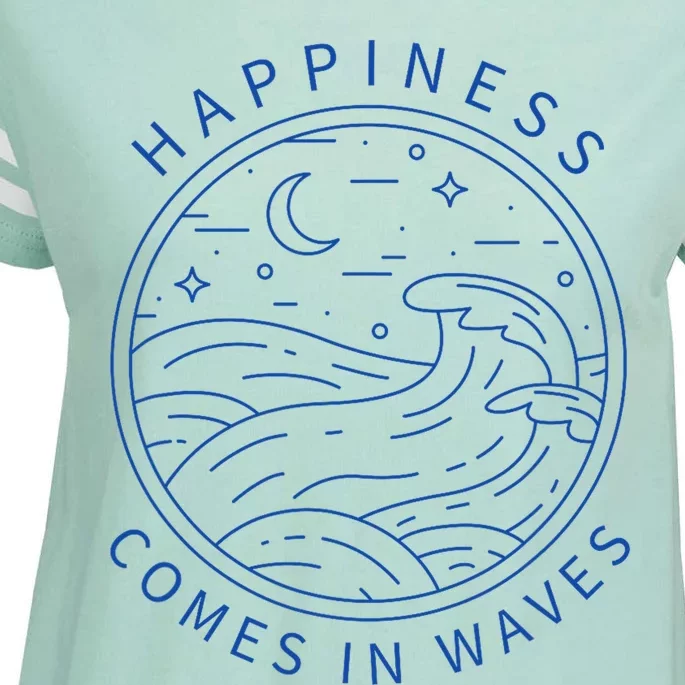 Happiness Comes In Waves Wave Surfer Surf Ocean Beach Lover Enza Ladies Jersey Football T-Shirt