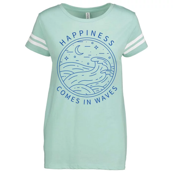 Happiness Comes In Waves Wave Surfer Surf Ocean Beach Lover Enza Ladies Jersey Football T-Shirt