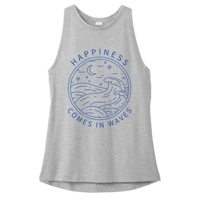 Happiness Comes In Waves Wave Surfer Surf Ocean Beach Lover Ladies Tri-Blend Wicking Tank