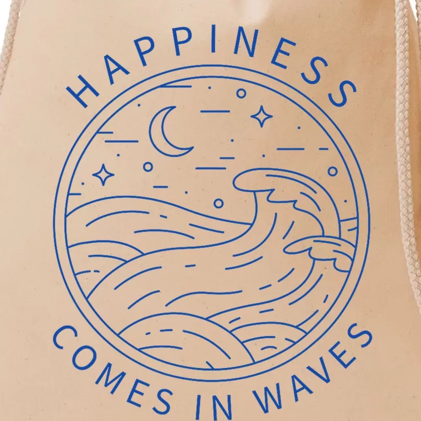 Happiness Comes In Waves Wave Surfer Surf Ocean Beach Lover Drawstring Bag