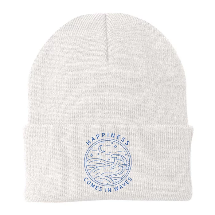 Happiness Comes In Waves Wave Surfer Surf Ocean Beach Lover Knit Cap Winter Beanie