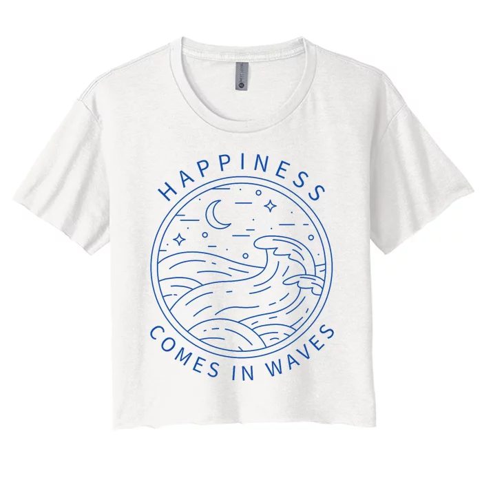 Happiness Comes In Waves Wave Surfer Surf Ocean Beach Lover Women's Crop Top Tee