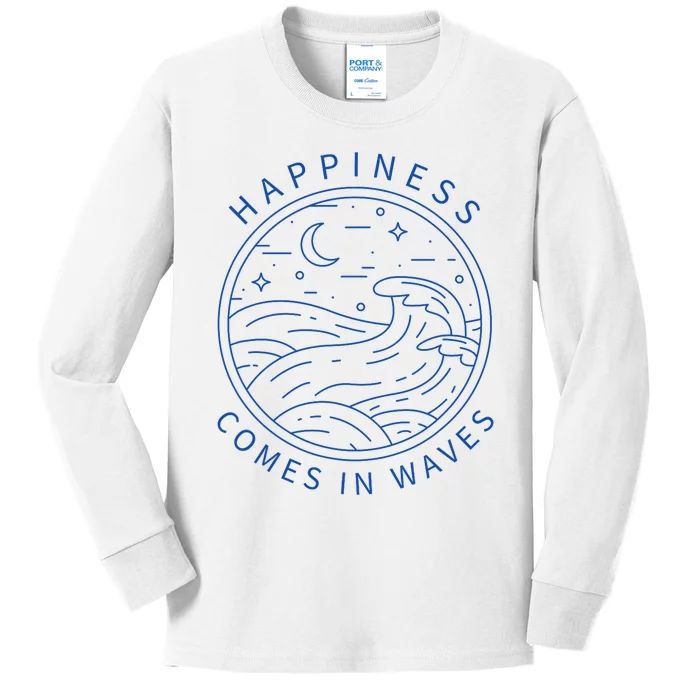 Happiness Comes In Waves Wave Surfer Surf Ocean Beach Lover Kids Long Sleeve Shirt