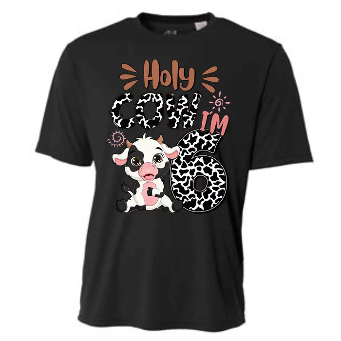 Holy Cow I'm 6 Birthday 6th Cow Farm Animals Bday Cooling Performance Crew T-Shirt