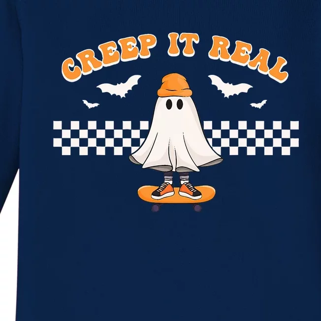 Halloween Creep it Real Ghost Skater Baby Long Sleeve Bodysuit