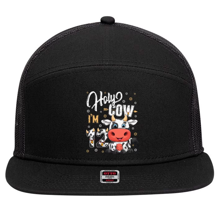 Holy Cow I'm Twelve 12 Year Old Cow Farm Theme 12th Birthday 7 Panel Mesh Trucker Snapback Hat