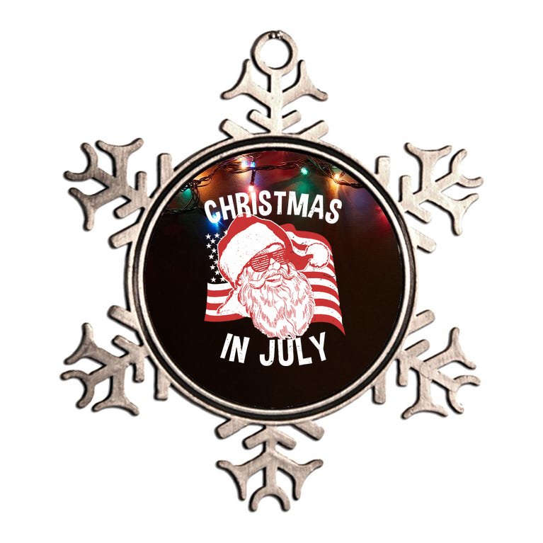 Happy Christmas In July Retro Hipster Santa 4th Of July Metallic Star Ornament
