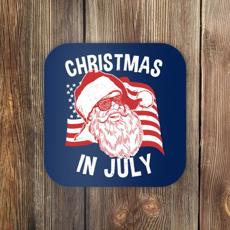 Happy Christmas In July Retro Hipster Santa 4th Of July Coaster