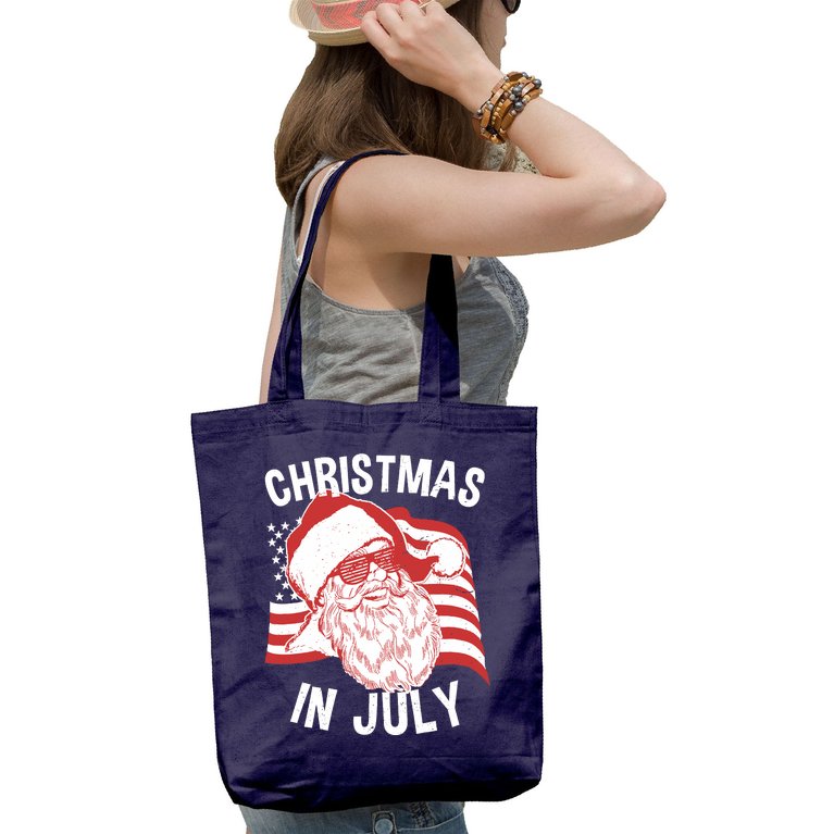 Happy Christmas In July Retro Hipster Santa 4th Of July Tote Bag