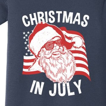 Happy Christmas In July Retro Hipster Santa 4th Of July Baby Bodysuit