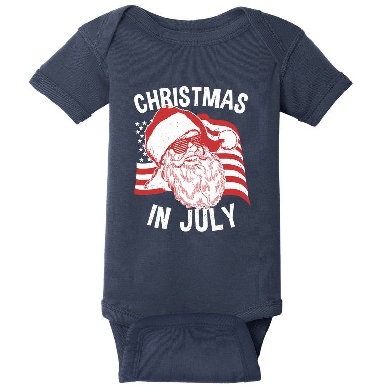 Happy Christmas In July Retro Hipster Santa 4th Of July Baby Bodysuit