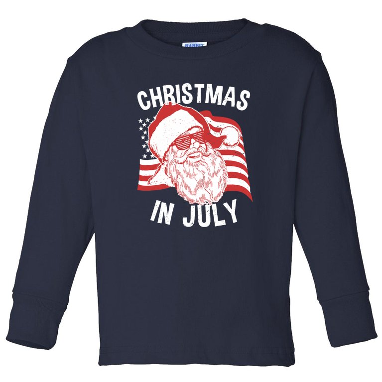 Happy Christmas In July Retro Hipster Santa 4th Of July Toddler Long Sleeve Shirt