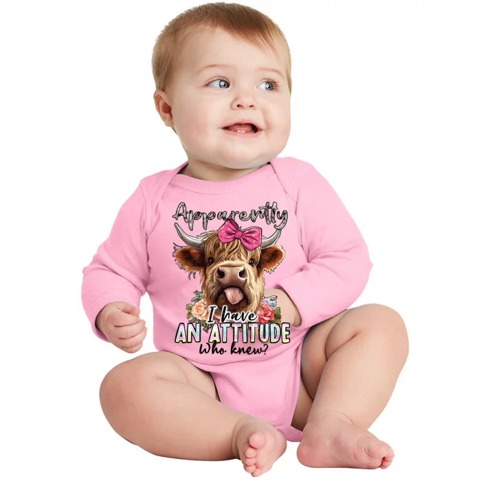 Highland Cow I Have An Attitude Who New Baby Long Sleeve Bodysuit