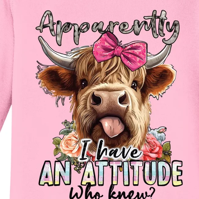 Highland Cow I Have An Attitude Who New Baby Long Sleeve Bodysuit