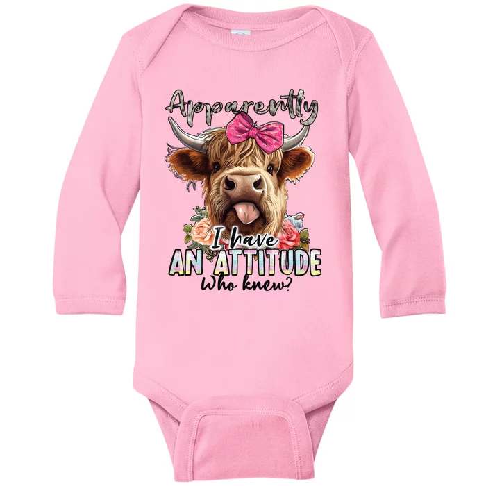 Highland Cow I Have An Attitude Who New Baby Long Sleeve Bodysuit