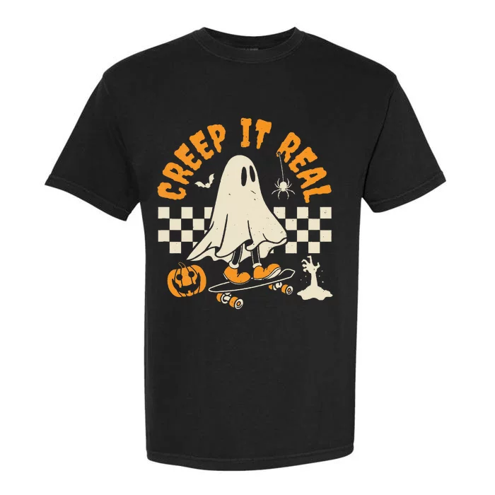 Halloween Creep It Real Ghost Skateboard Garment-Dyed Heavyweight T-Shirt