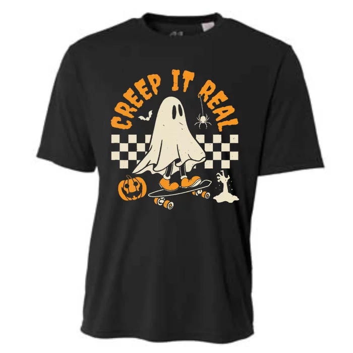 Halloween Creep It Real Ghost Skateboard Cooling Performance Crew T-Shirt