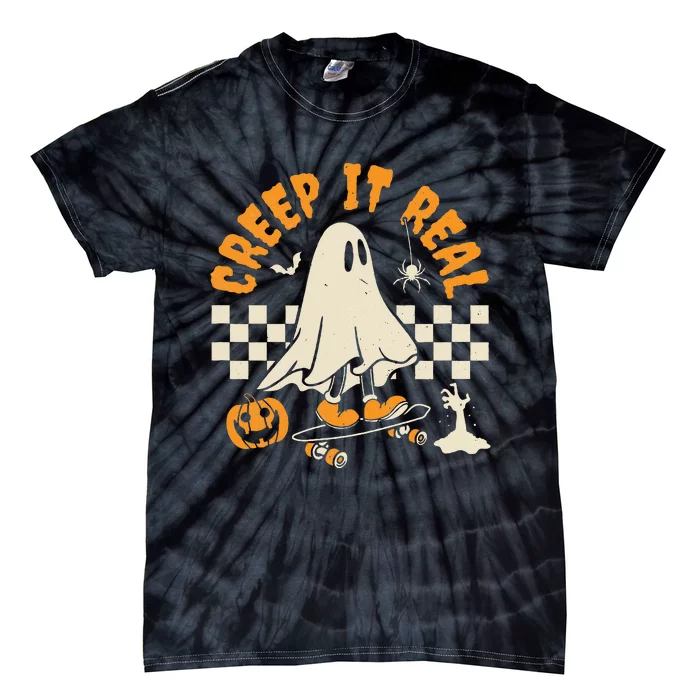 Halloween Creep It Real Ghost Skateboard Tie-Dye T-Shirt