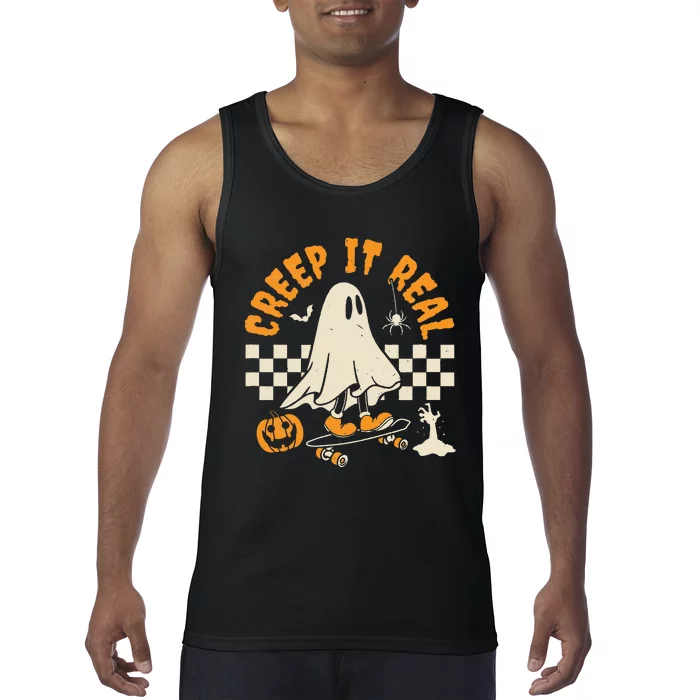 Halloween Creep It Real Ghost Skateboard Tank Top