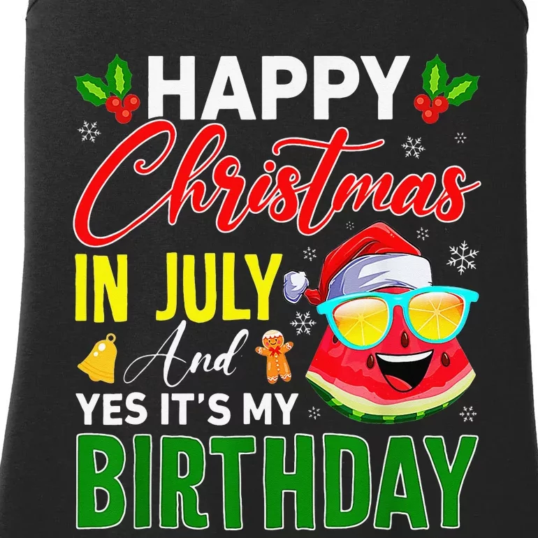 happy christmas in july & yes its my birthday watermelon Ladies Essential Tank