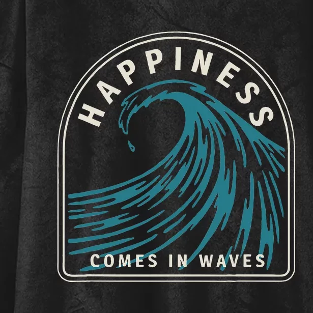 Happiness Comes In Waves Retro Summer Surfer Hooded Wearable Blanket