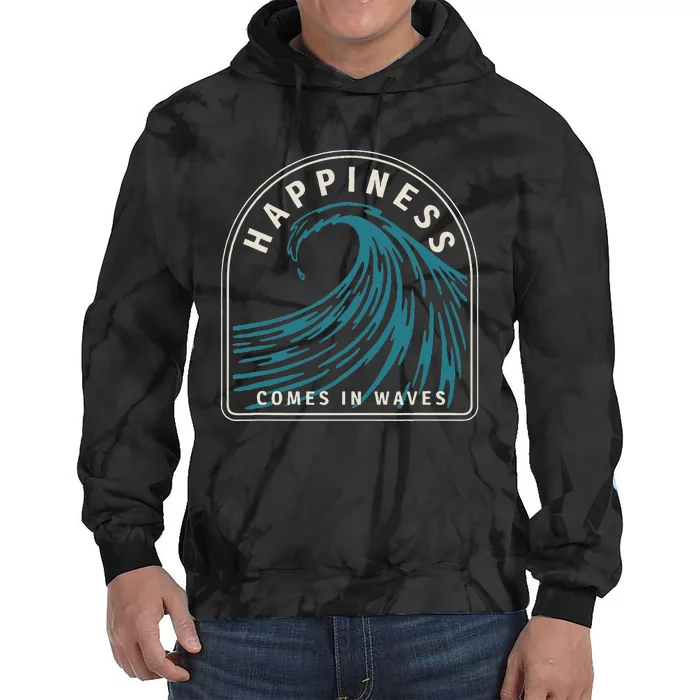 Happiness Comes In Waves Retro Summer Surfer Tie Dye Hoodie