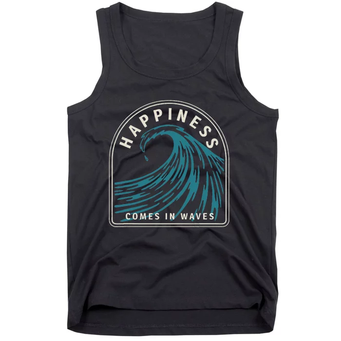 Happiness Comes In Waves Retro Summer Surfer Tank Top