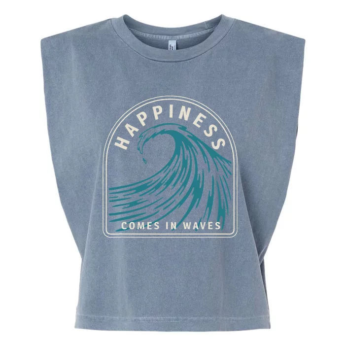 Happiness Comes In Waves Retro Summer Surfer Garment-Dyed Women's Muscle Tee