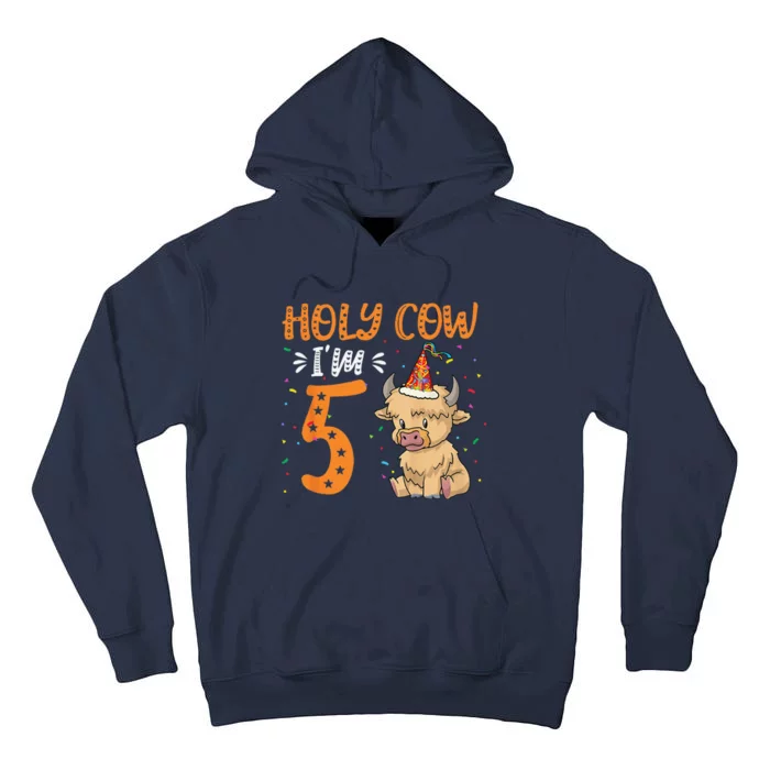 Holy Cow Im 5 Scottish Highland Cow Print 5th Birthday Tall Hoodie