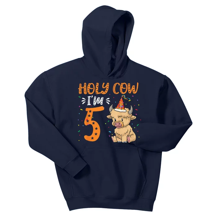 Holy Cow Im 5 Scottish Highland Cow Print 5th Birthday Kids Hoodie