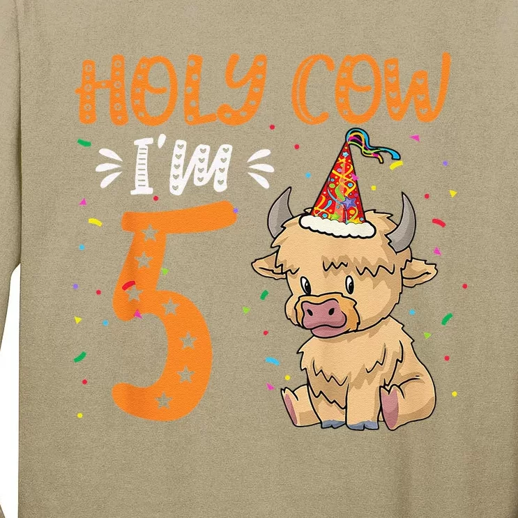 Holy Cow Im 5 Scottish Highland Cow Print 5th Birthday Tall Long Sleeve T-Shirt