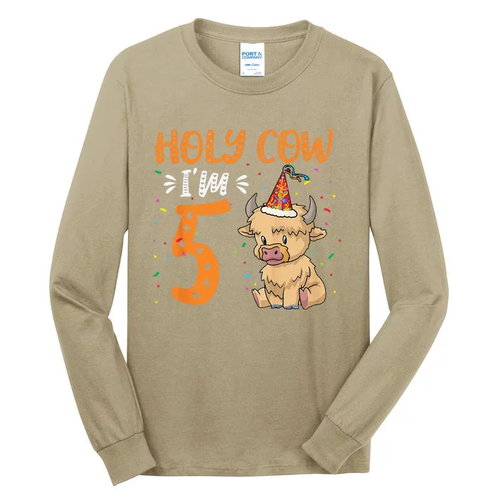 Holy Cow Im 5 Scottish Highland Cow Print 5th Birthday Tall Long Sleeve T-Shirt