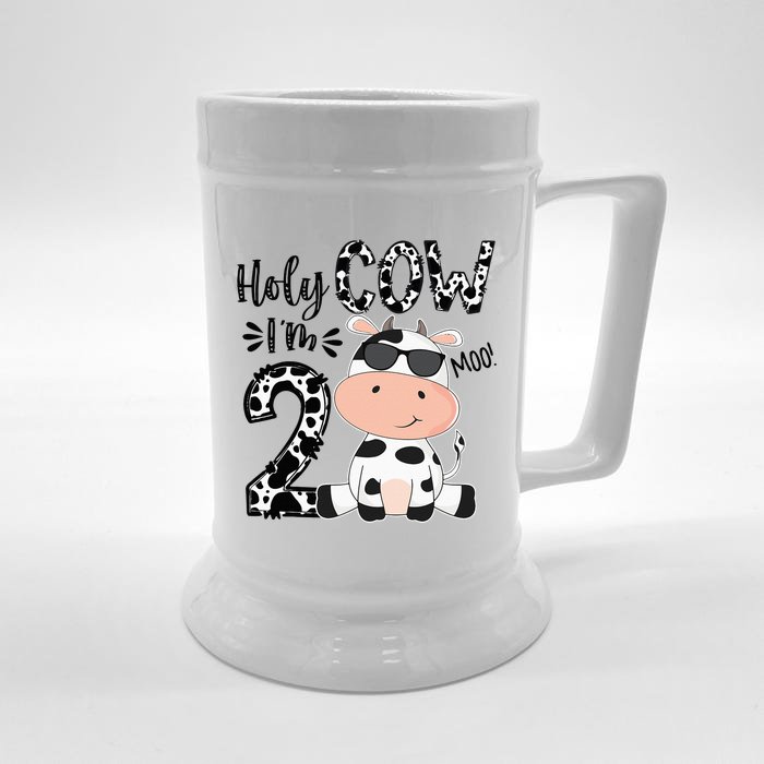 Holy Cow Im 2 Birthday Boy 2nd Cow Farm Animals Bday Front & Back Beer Stein