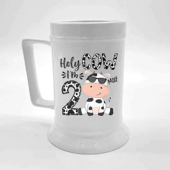 Holy Cow Im 2 Birthday Boy 2nd Cow Farm Animals Bday Front & Back Beer Stein