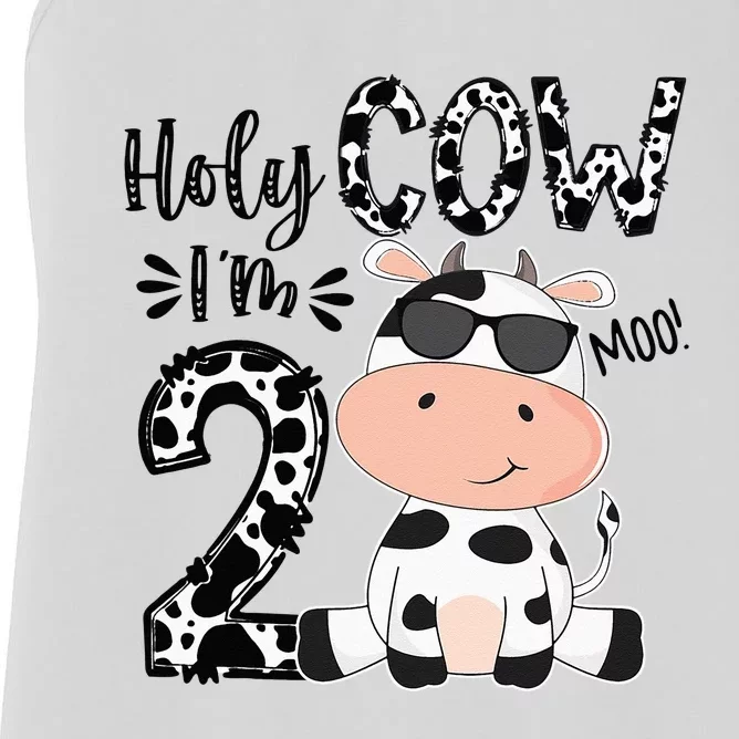 Holy Cow Im 2 Birthday Boy 2nd Cow Farm Animals Bday Women's Racerback Tank