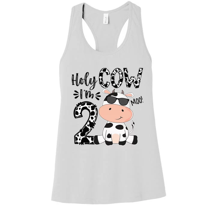 Holy Cow Im 2 Birthday Boy 2nd Cow Farm Animals Bday Women's Racerback Tank