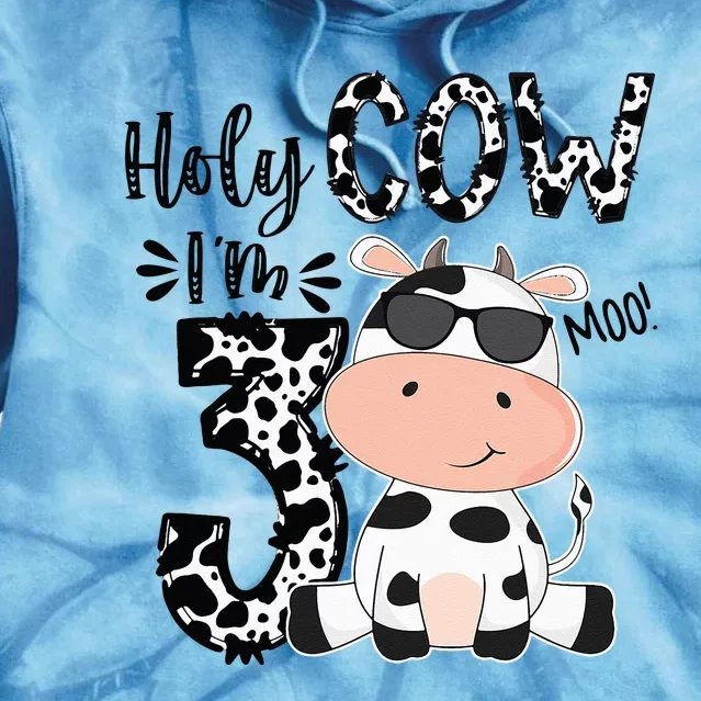 Holy Cow Im 3 Birthday Boy 3rd Cow Farm Animals Bday Tie Dye Hoodie