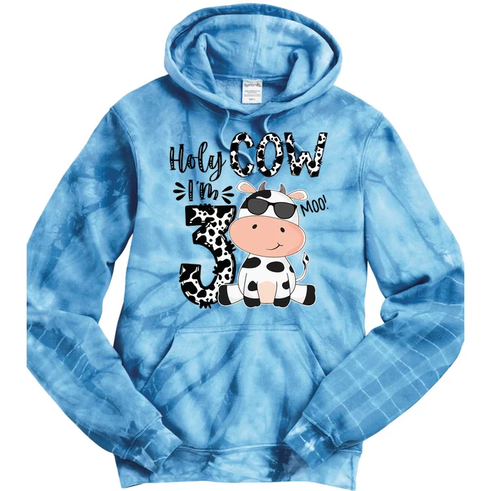 Holy Cow Im 3 Birthday Boy 3rd Cow Farm Animals Bday Tie Dye Hoodie