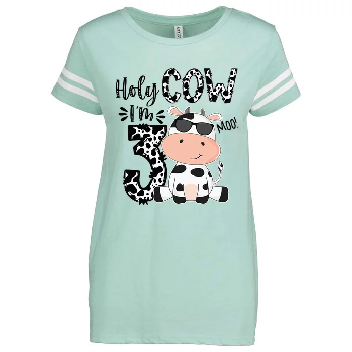 Holy Cow Im 3 Birthday Boy 3rd Cow Farm Animals Bday Enza Ladies Jersey Football T-Shirt