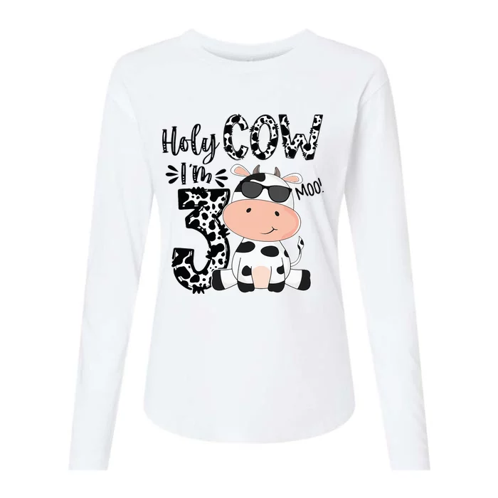 Holy Cow Im 3 Birthday Boy 3rd Cow Farm Animals Bday Womens Cotton Relaxed Long Sleeve T-Shirt