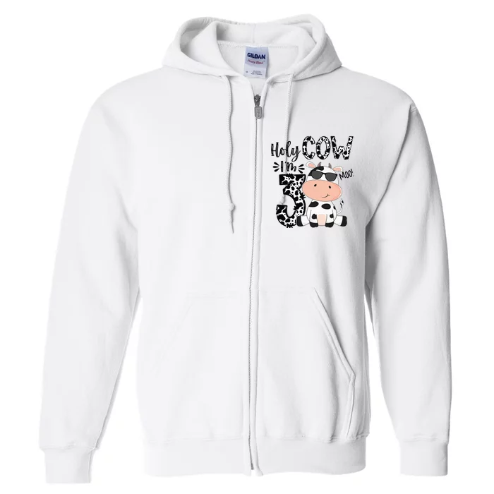 Holy Cow Im 3 Birthday Boy 3rd Cow Farm Animals Bday Full Zip Hoodie